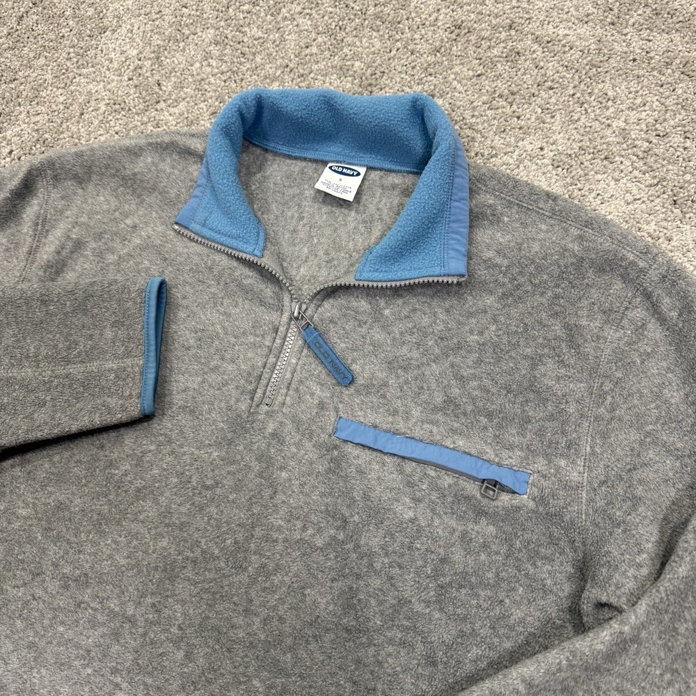 VTG Old Navy Gray and Blue quarter-zip fleece pullover Men's Small 90s Y2K